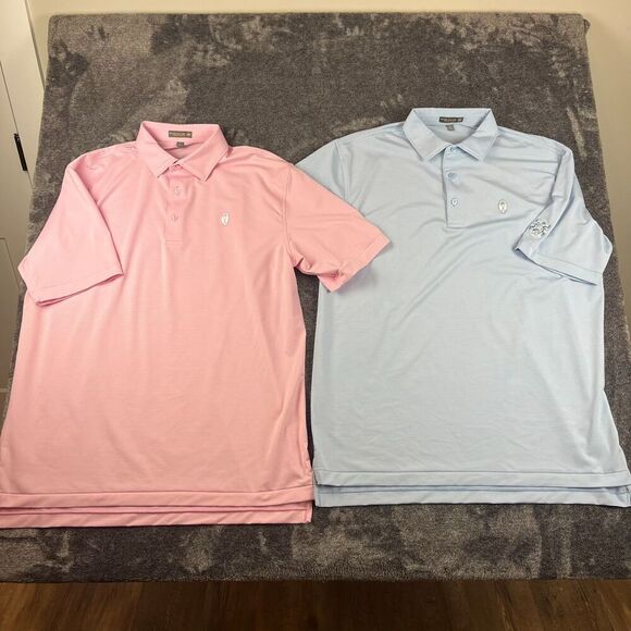 Peter Millar Summer Comfort Bundle Of 2 Polo Blue Pink Striped Golf Men's L - Picture 1 of 14